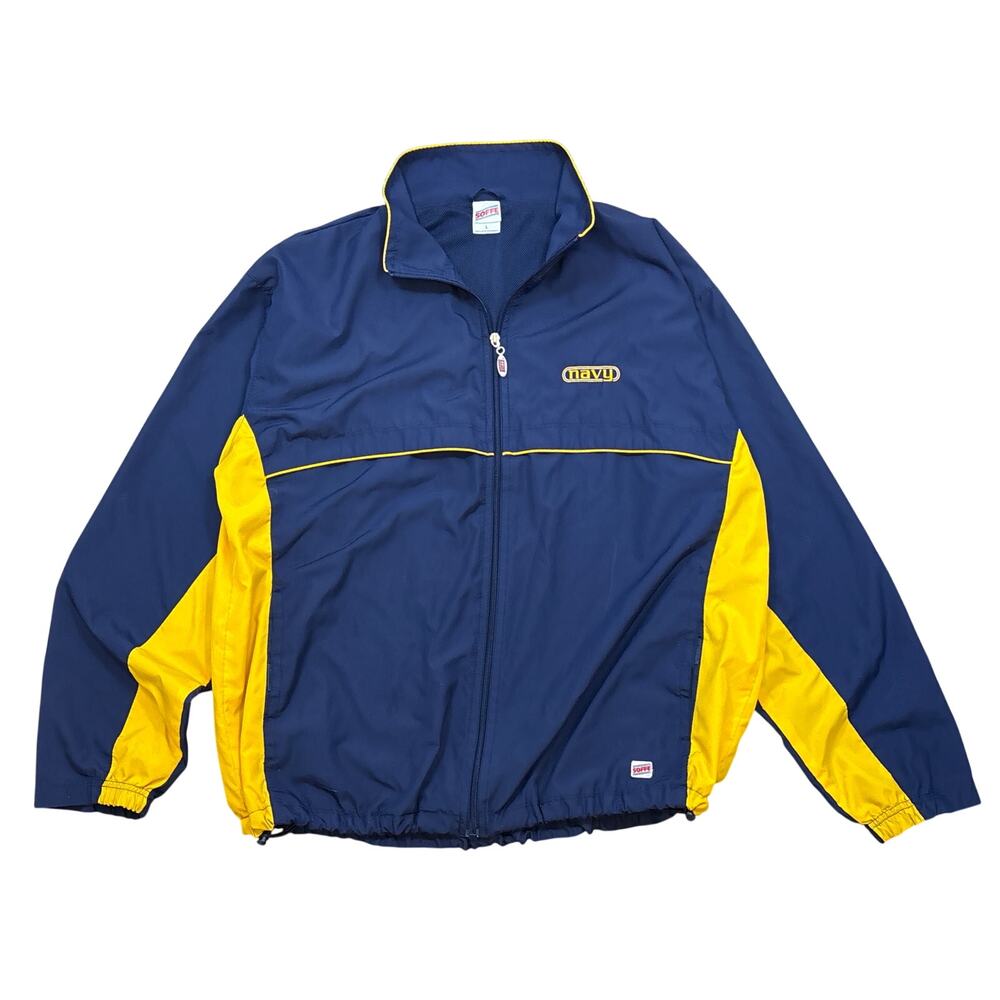 Vintage US Navy Windbreaker Blue yellow military y2k Large track jacket Soffe